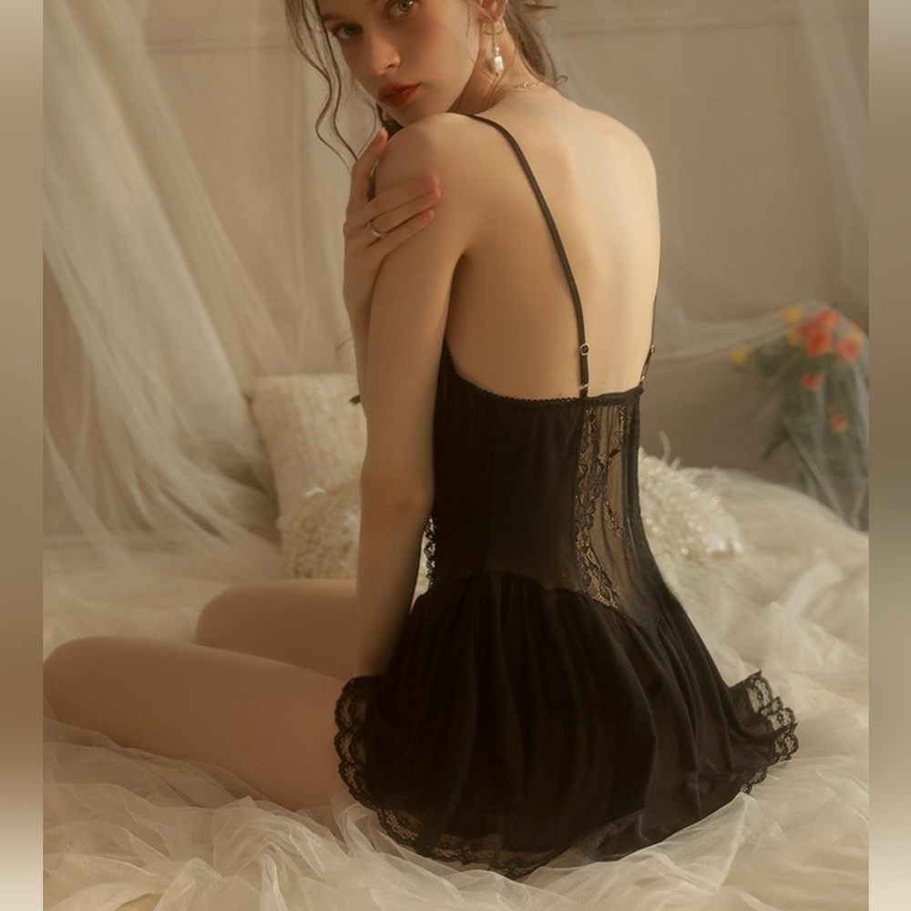 French Sexy Lace Slip + G-string Set - Picture 6 of 8
